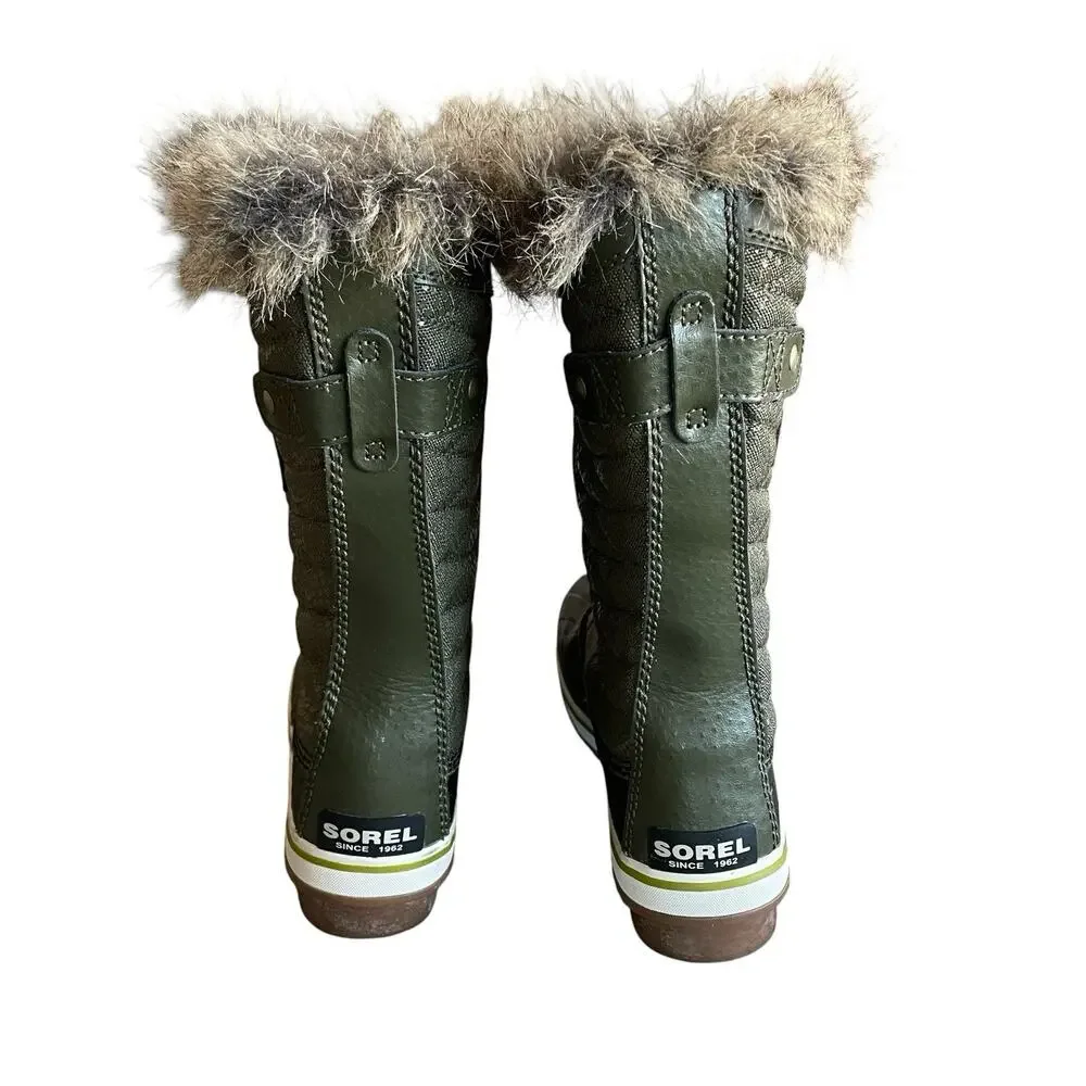 SOREL Size 4/EU 35 Green Lace-Up Faux Fur Waterproof Duck Boots Youth LY1890-213